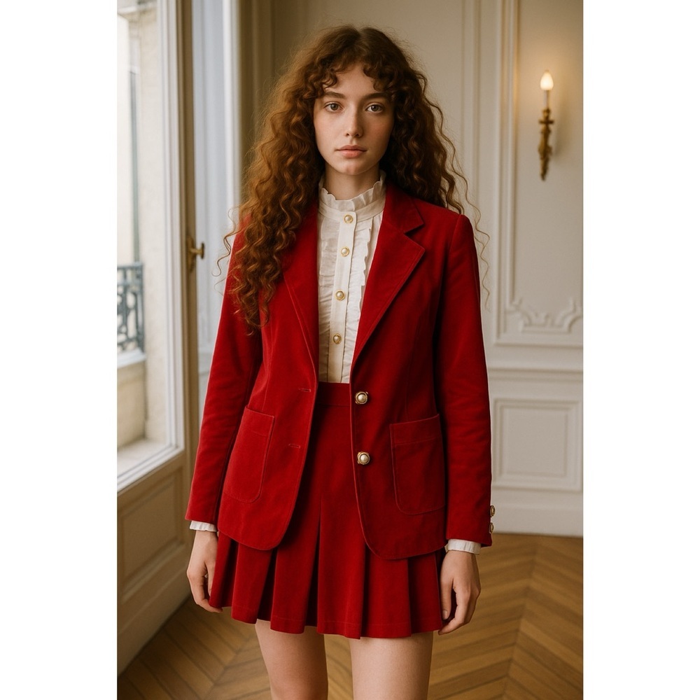 House of Aris Women's Red 2-Piece BlazerJacket and Mini Skirt Set Harajuku Small